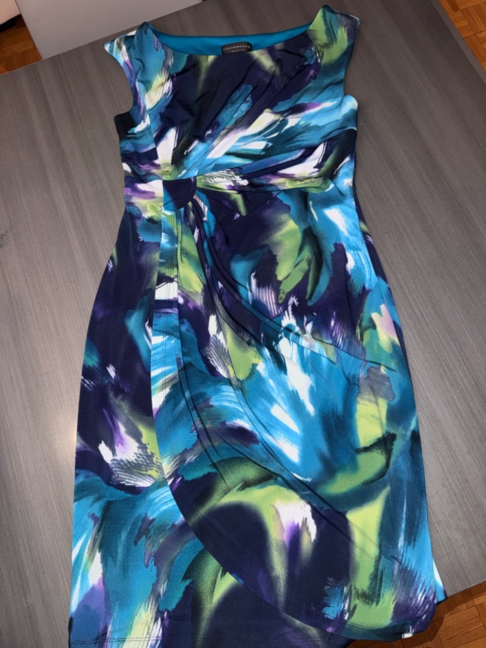 connected apparel Blue, Green & Navy Abstract Midi Sheath Dress